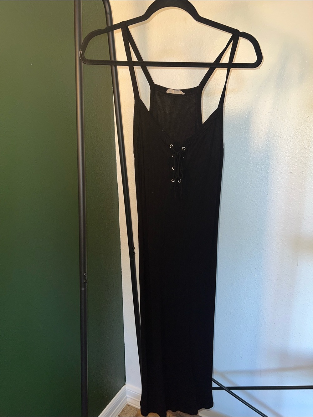 Elegant Black Lace-Up Maxi Dress with Spaghetti Straps
